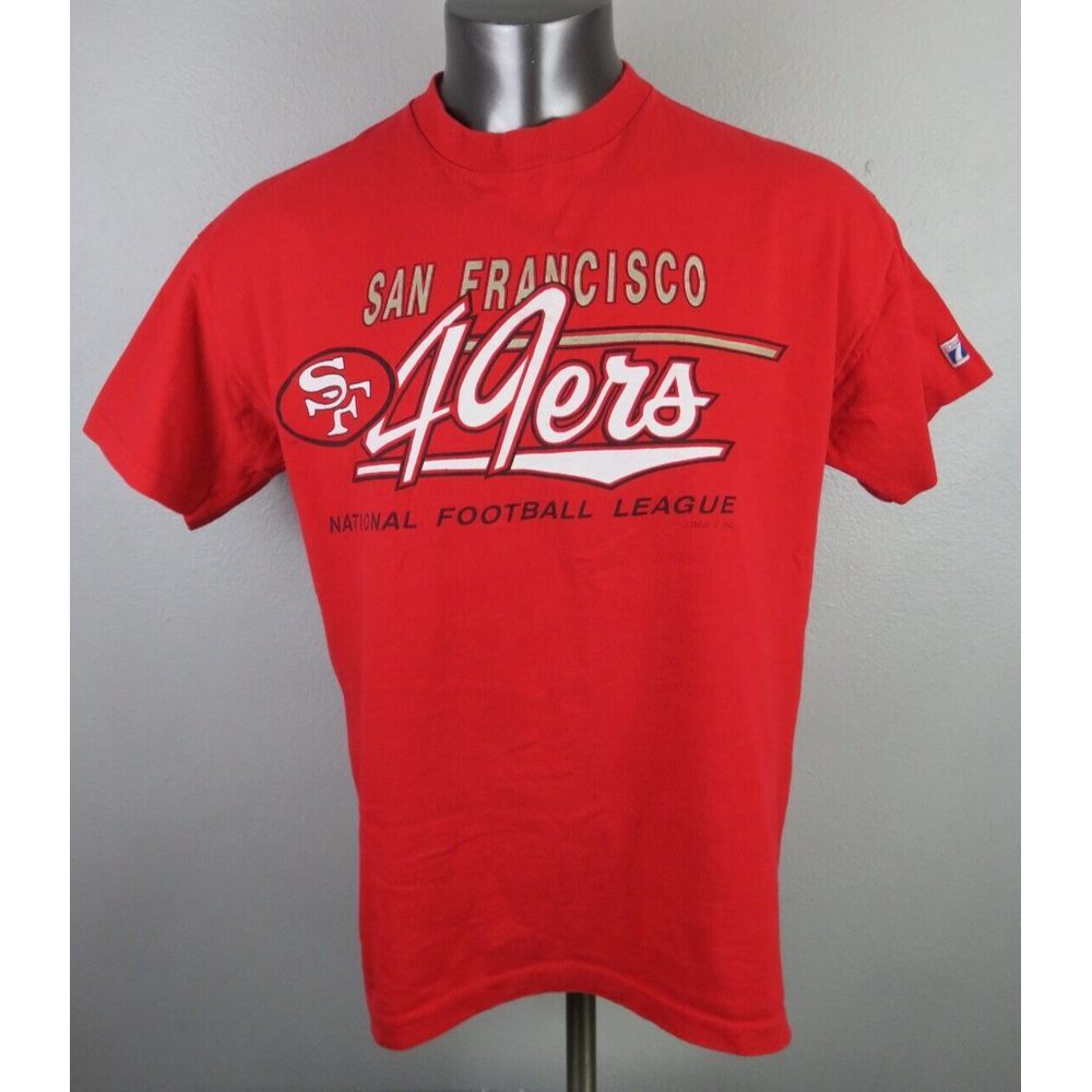 Vintage 90's Logo 7 San Francisco 49ers NFL T-Shirt Men's‎ XL Script Logo RED